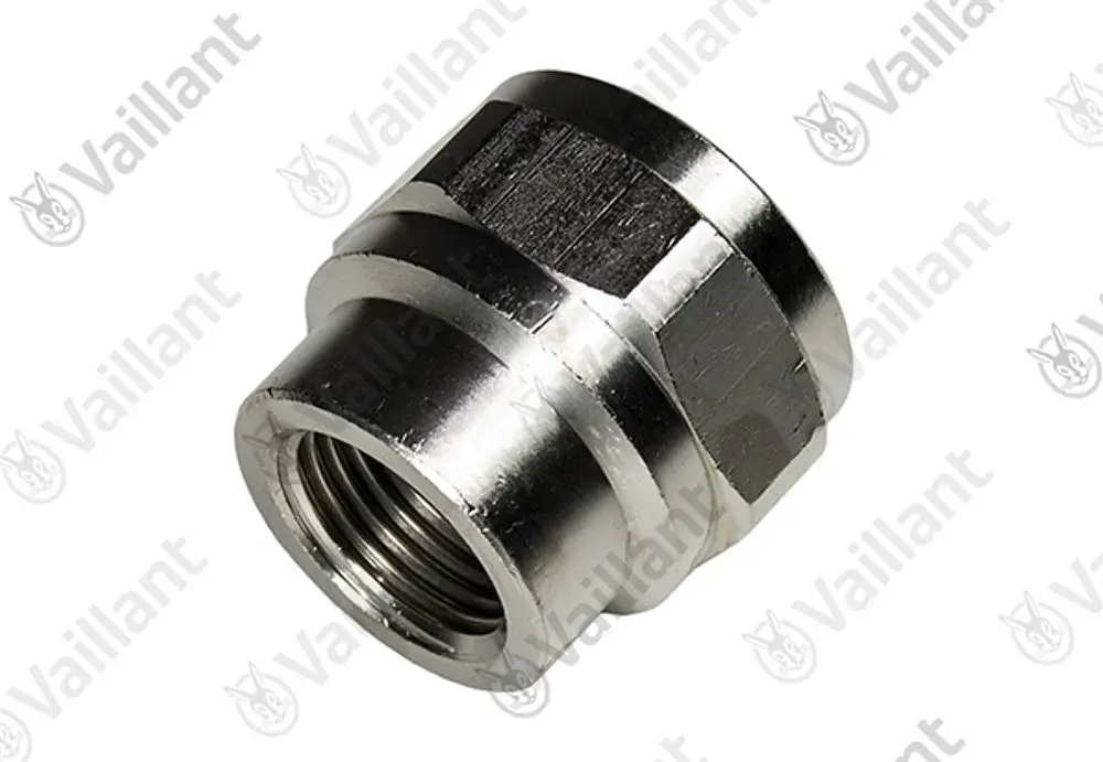 Vaillant Adapter aus Metall mit Innengewinde, zum Anschluss von Gasleitungen, in kompaktem Design.